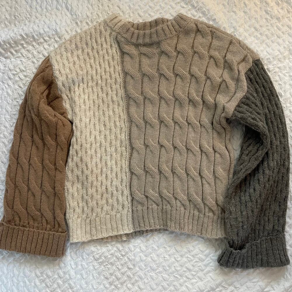 Vici Patchwork Cable Knit Pullover Sweater Boho Cozy Multicolor Size Medium